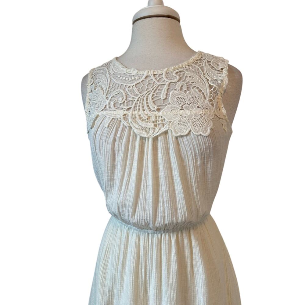 Mne Women's S Fairy Cream Sheer Crochet Sleeveless Lightweight Crinkle Dress - Picture 2 of 10